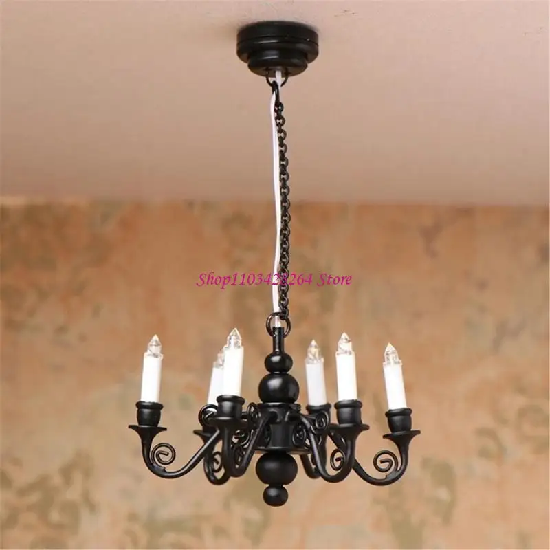 

Люстра для кукольных домиков с шестью головками, масштаб 1/12 для гостиной, спальни, пейзажная лампа