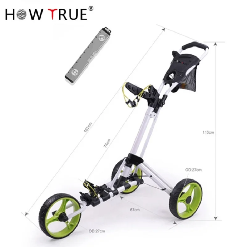 Golf Trolley 3 Wheel, Easy Open/Fold Lightweight Golf Push Cart with Umbrella and Water Holder and Foot Brake, Golf Perfect Tool