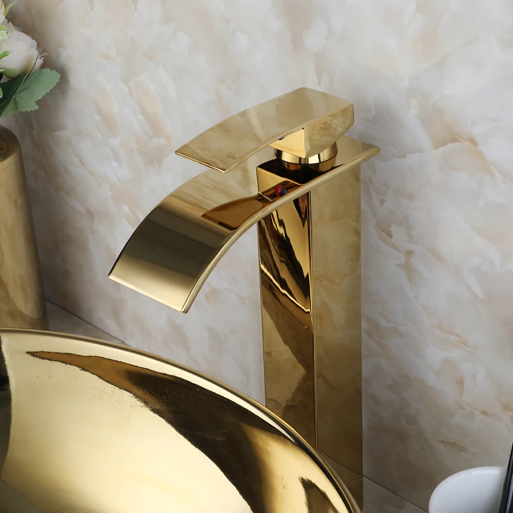 KEMAIDI Bathroom Vessel Sink Luxury Shiny Gold Ceramic Vanity Bowl Round Above Counter Basin for Bar and Cloakroom w/ Faucet Tap view 5