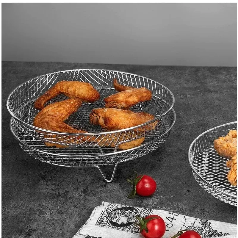 3-layers Air Fryer Rack Stainless Steel Stackable Grid Grilling Drying Basket Air Fryer Accessories Steam For Air Fryer Tray