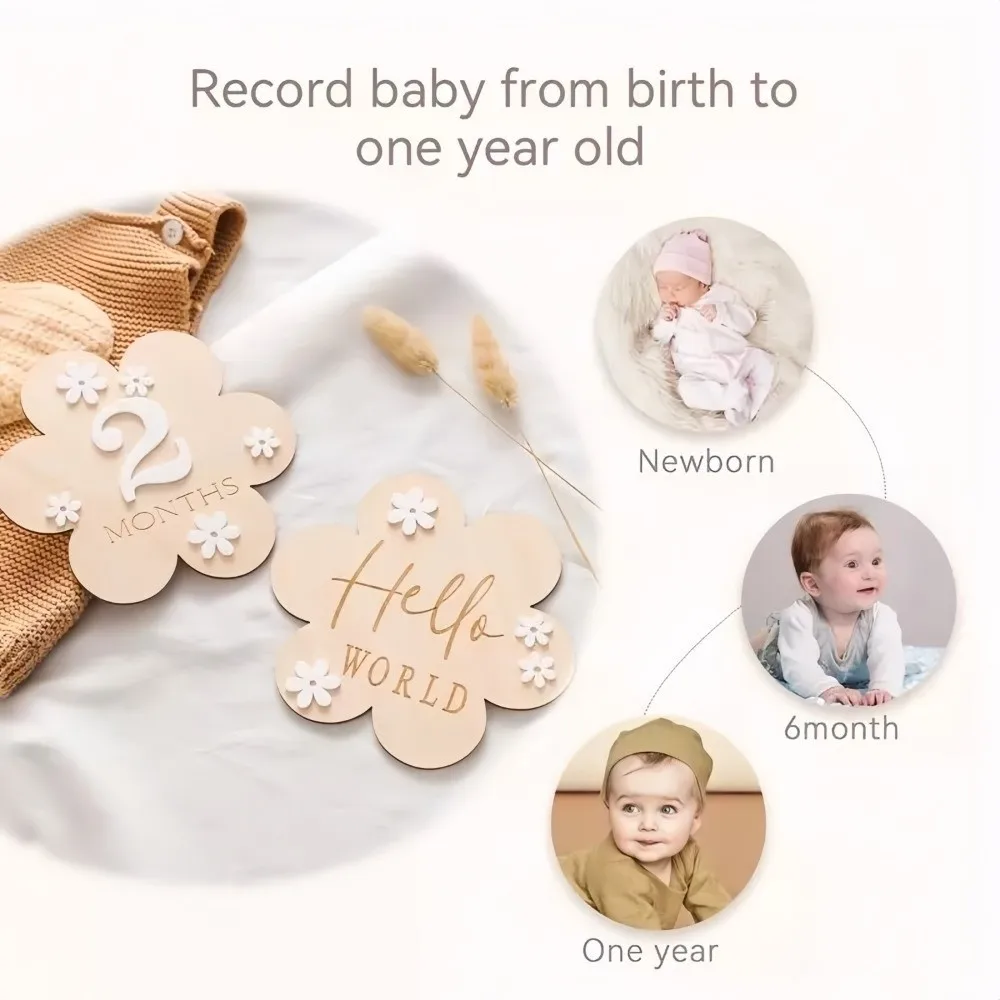 Calendar Newborn Growth Commemorative Card Handmade Photo Props Baby Milestones Card Flower 1-12 Month