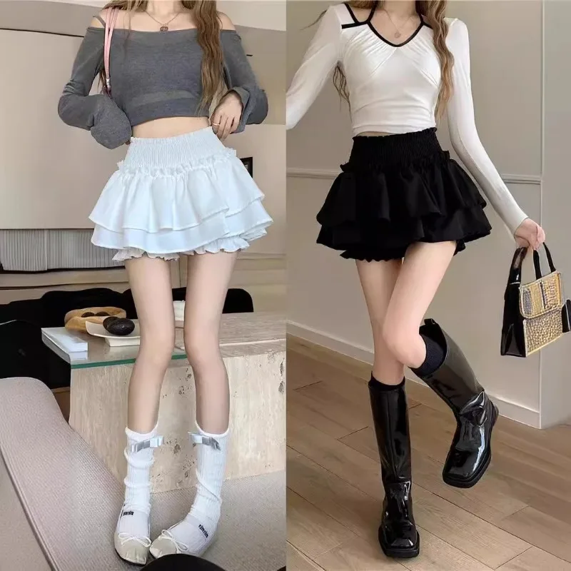 

2026 New Summer Balletcore Mini Skirt Sexy High Waist Ruffle Patchwork Lolita with Safety Shorts Korean Sweet Y2K Women Clothing