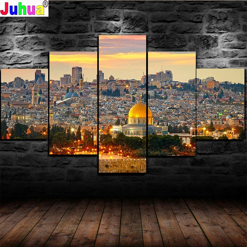 

5pcs Jerusalem Sunset Landscape 5D DIY Diamond Painting Cross Stitch Full Drill Resin diamond embroidery Mosaic Home Decor K624