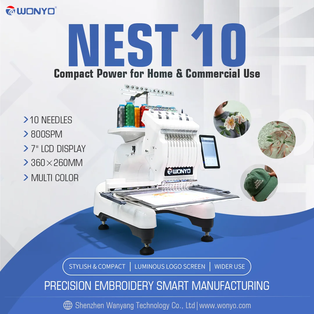 China WONYO 2026 New Model Single Head 10 Needles Portable Computerized T-shirt Flat Embroidery Machine for Home Use