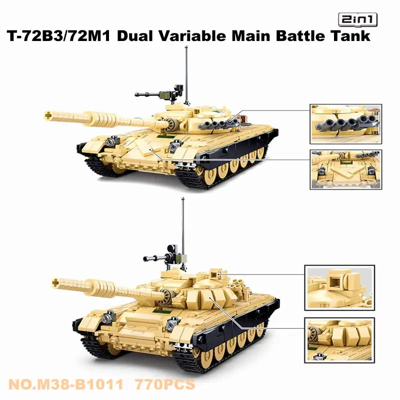 WW2 Military 770 PCS ARMY T-72B3 Dual Variable Main Battle Tank MBT Building Blocks Soldiers Army Weapon DIY Bricks Kids Toys