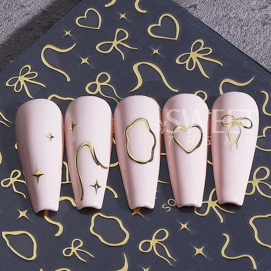 4 pezzi adesivi per unghie bowknot Y2K fiocco amore stella linee irregolari design autoadesivo decalcomanie per unghie forniture per manicure fai da te decorazione