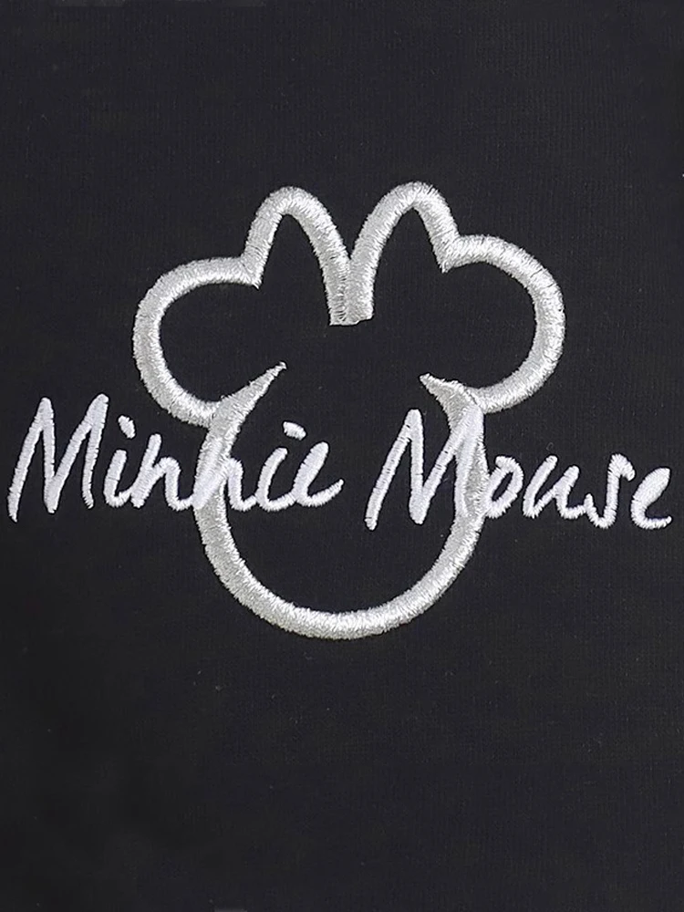 Disney Sweatshirt Minnie Mouse Letter Print Embroidery Baseball Sports Unisex Couple Women Pocket Single-breasted Jumper Tops