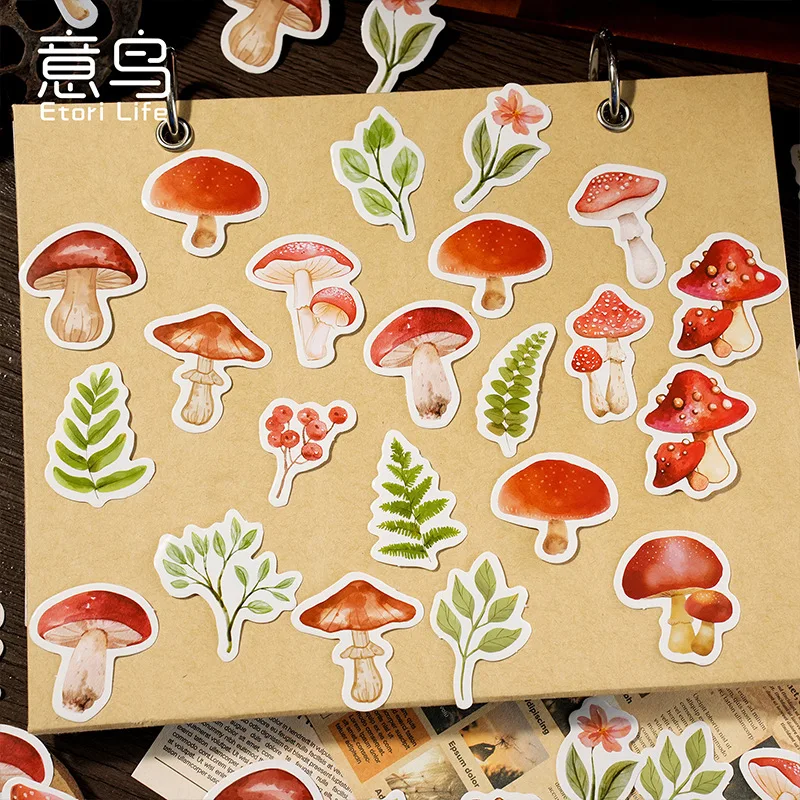 Etori Life 46Sheets Misty Forest Series PVC Boxed Stickers  Creative Plants Student DIY Stationery Decoration Stickers