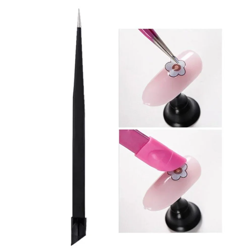 1 pz pinzette per unghie con testa di pressatura in silicone per adesivo strass raccoglitore dritto curvo manicure strumento per nail art NAT070