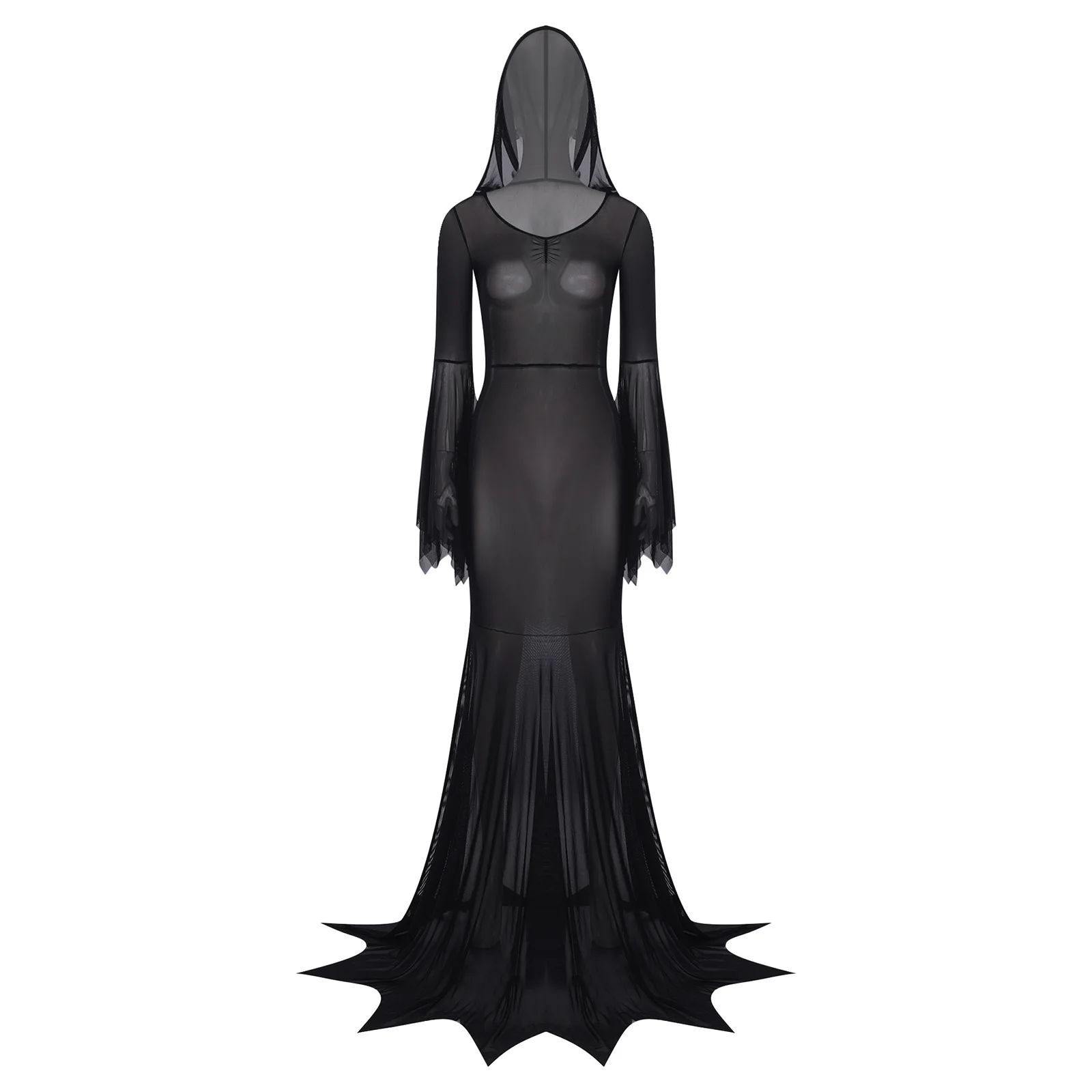 Volwassen Vrouwen Lingerie Transparante Mesh Jurk Capuchon Lange Mouw Bikini Cover Maxi Jurk voor Erotisch Rollenspel Dating Nachtkleding