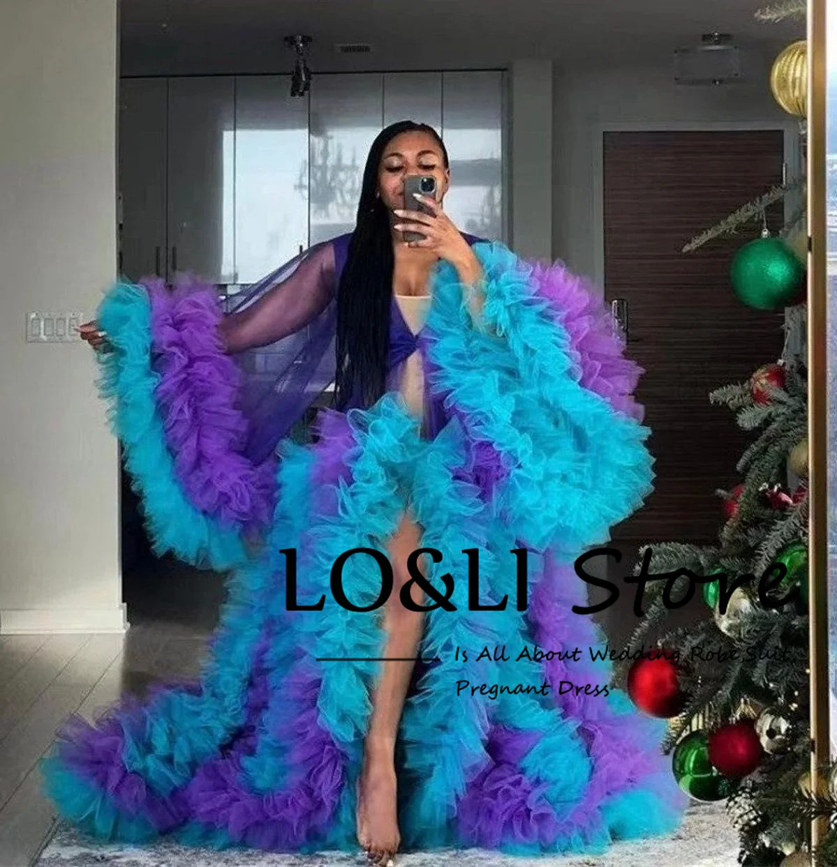 

LO&LI Latest Design Ruffles Maternity Gown Dress for Photo Shoot Night Club Sexy Tulle Wedding Robe 2023 Birthday Party Boudoir