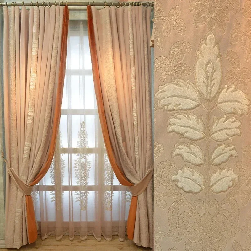 Luxury Curtain European Style Embossed Jacquard Chenille Blackout Curtains for Living Room Dining Room Bedroom Customization