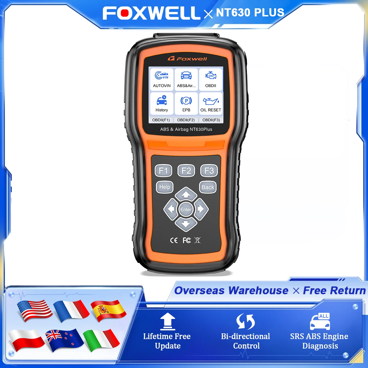 FOXWELL NT630 Plus اللاسلكية obd2 محرك الماسح الضوئي للسيارات ABS SRS EPB OIL SAS إعادة تعيين قارئ الرمز obd2 أدوات تشخيص السيارات #1