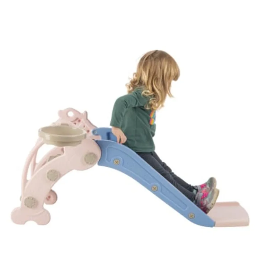 

Toddler Slide with Basketball Hoop and Ball - Indoor and Outdoor Play Equipment for Age 1-3 - Plastic Deer Climber Slide Playse