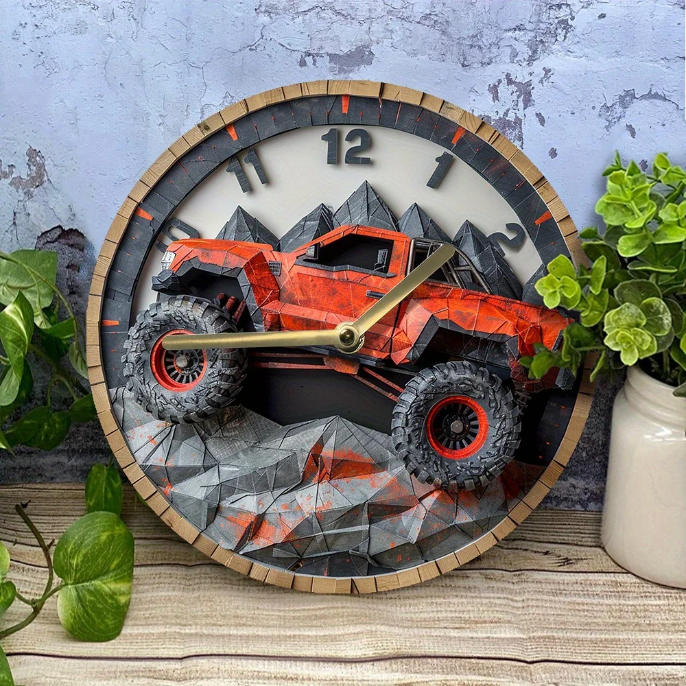 Silent Monster Truck Aluminum Wall Clock - Perfect for Living Room & Mother\'S Day Gift Living Room Decoration