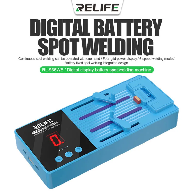 

RELIFE RL-936WE Digital Display Battery Spot Welder Machine Type-C Charging 6-speed Adjustable Nickel Plated 18650 Battery Pack