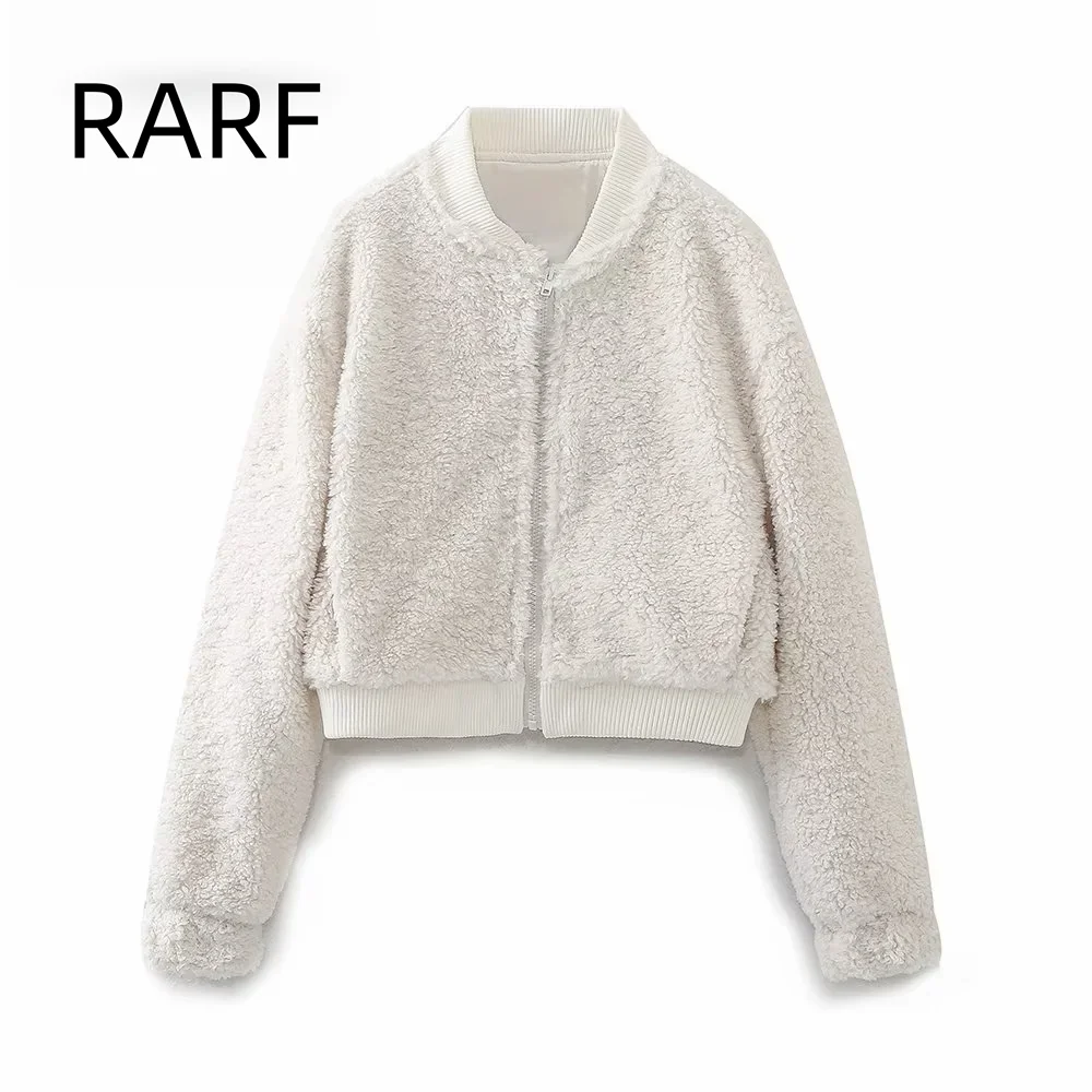 

2024 autumn and winter women's lamb wool fleece artificial fur effect short pilot casual jacket jacket