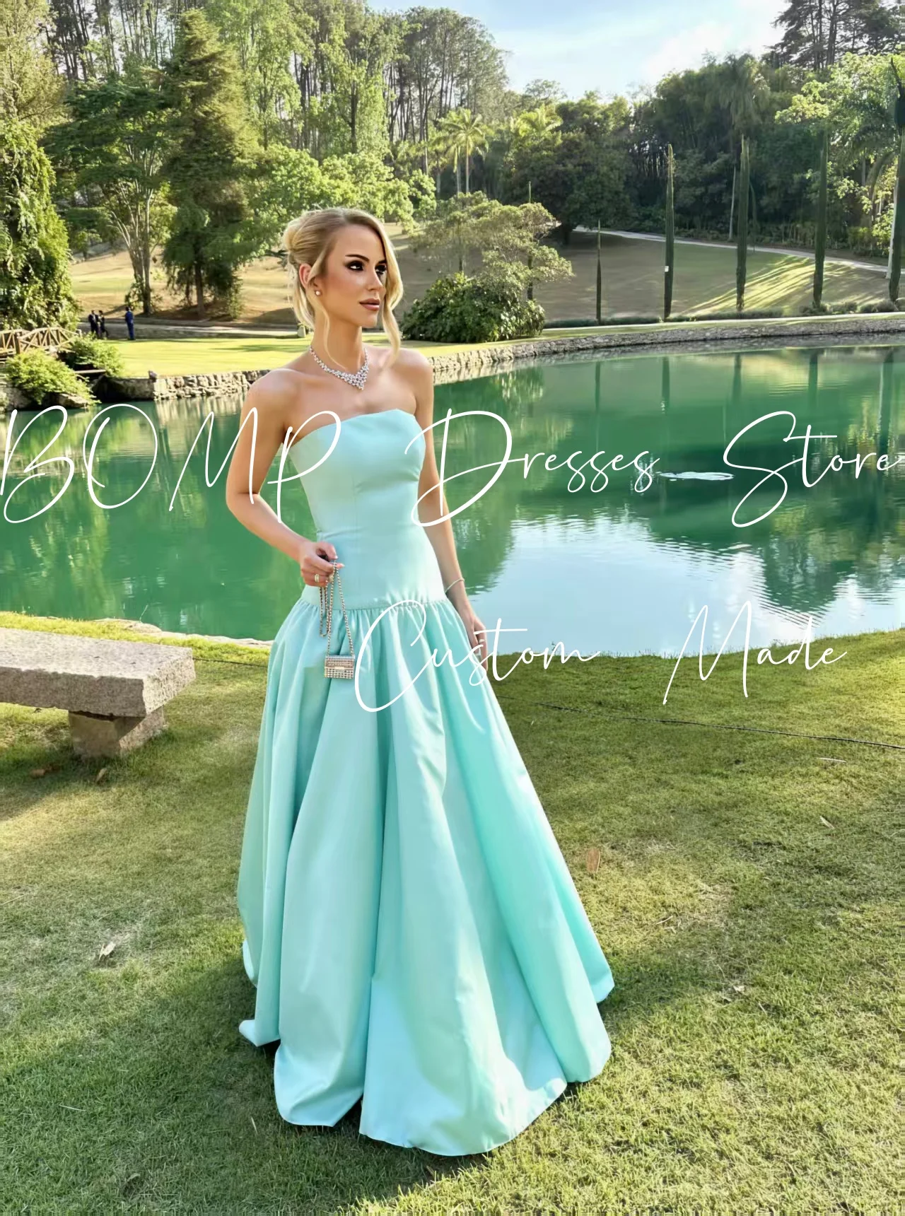 Elegancka zielona suknia wieczorowa z tafty, bez ramiączek, drapowana, o kroju litery A, na specjalne okazje, wesele, studniówkę, szyta na miarę dla kobiet.