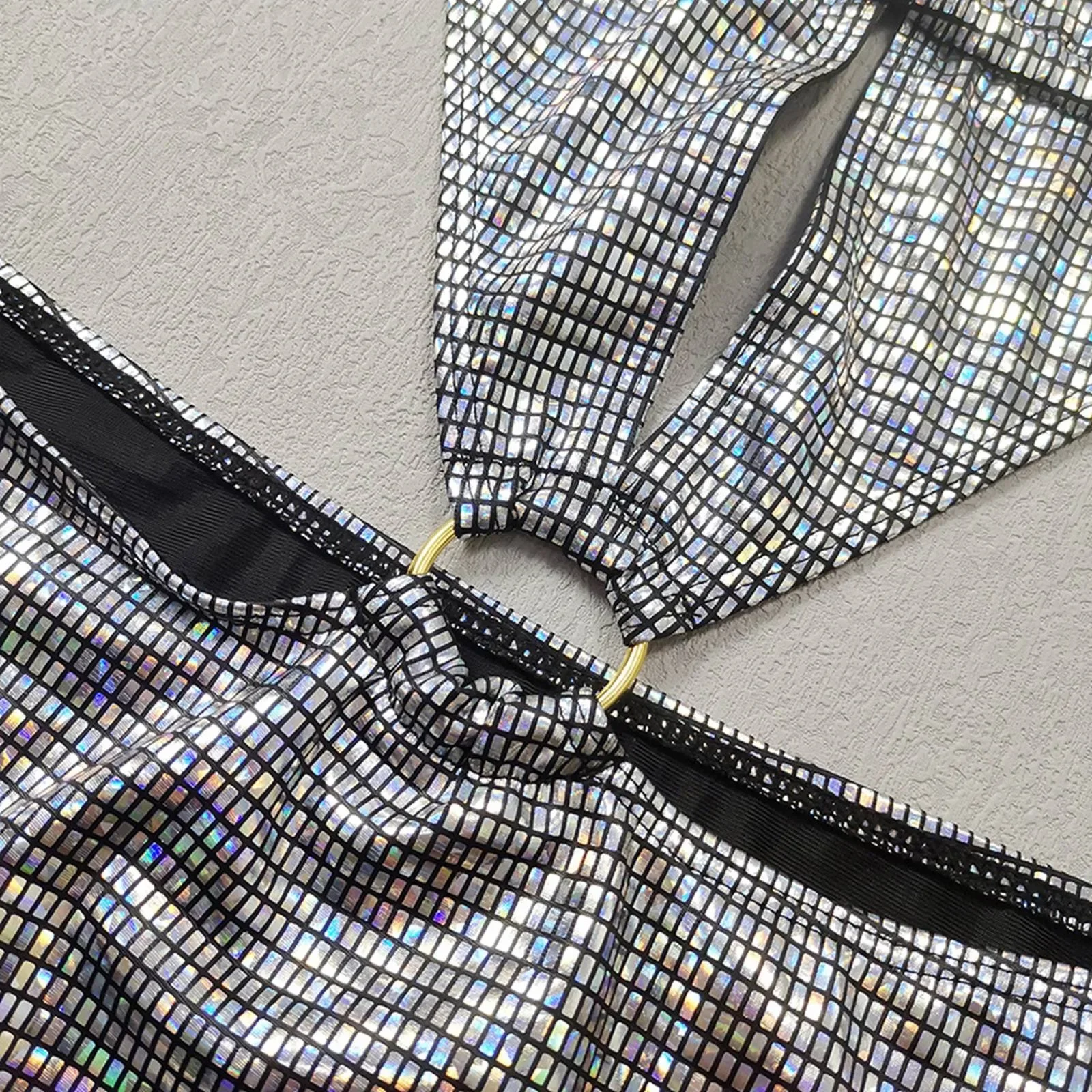 여성 여름 비키니 세트 브라질 여성 실버 반짝이 비키니 반지 수영복 붕대 수영복 수영복 비키니