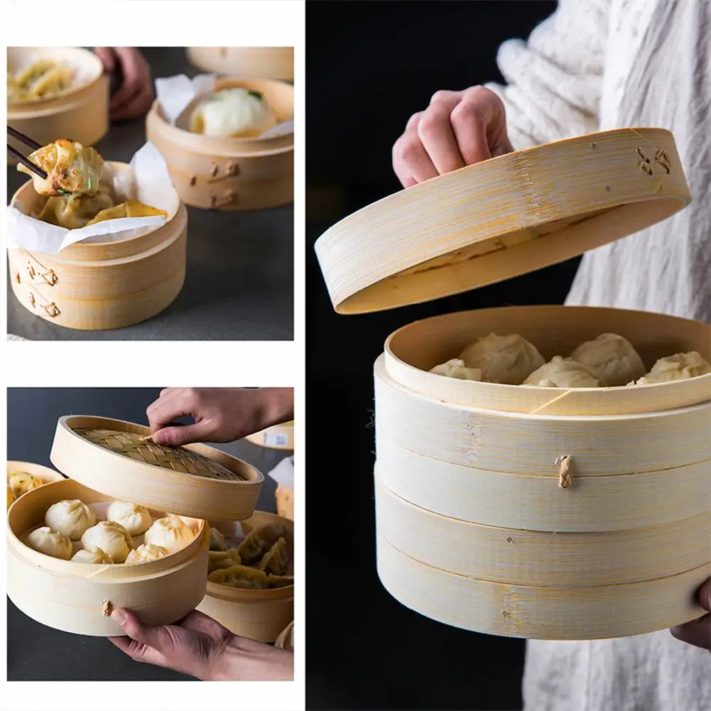 

Bamboo Steamer With Cover Fish Rice Vegetable Snack Steaming Basket Kitchen Heating Cookware for Cooking Bao Buns Steamer