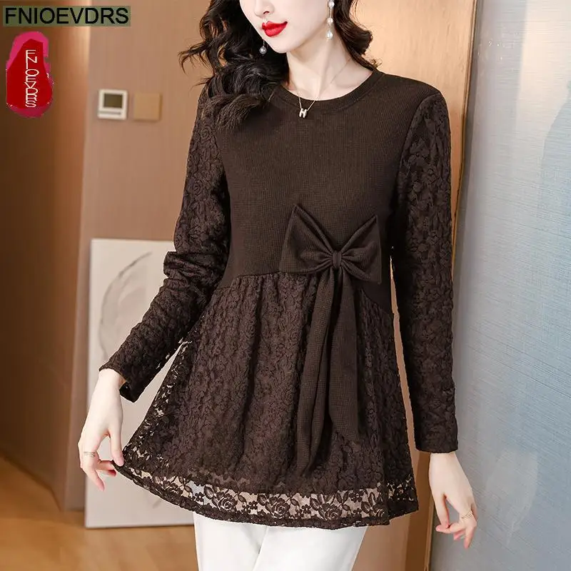 L-5XL Loose Clothes 2023 Women Autumn Winter Elegant Ruffles Basic Shirts Retro Black Tunic Thick Velvet Peplum Tops Blouses