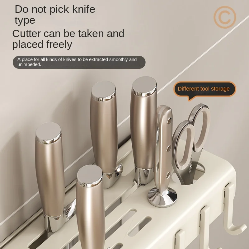 Soporte para cuchillos de acero inoxidable montado en la pared, estante de almacenamiento de cocina, cubiertos, paños de cocina, escurridor de