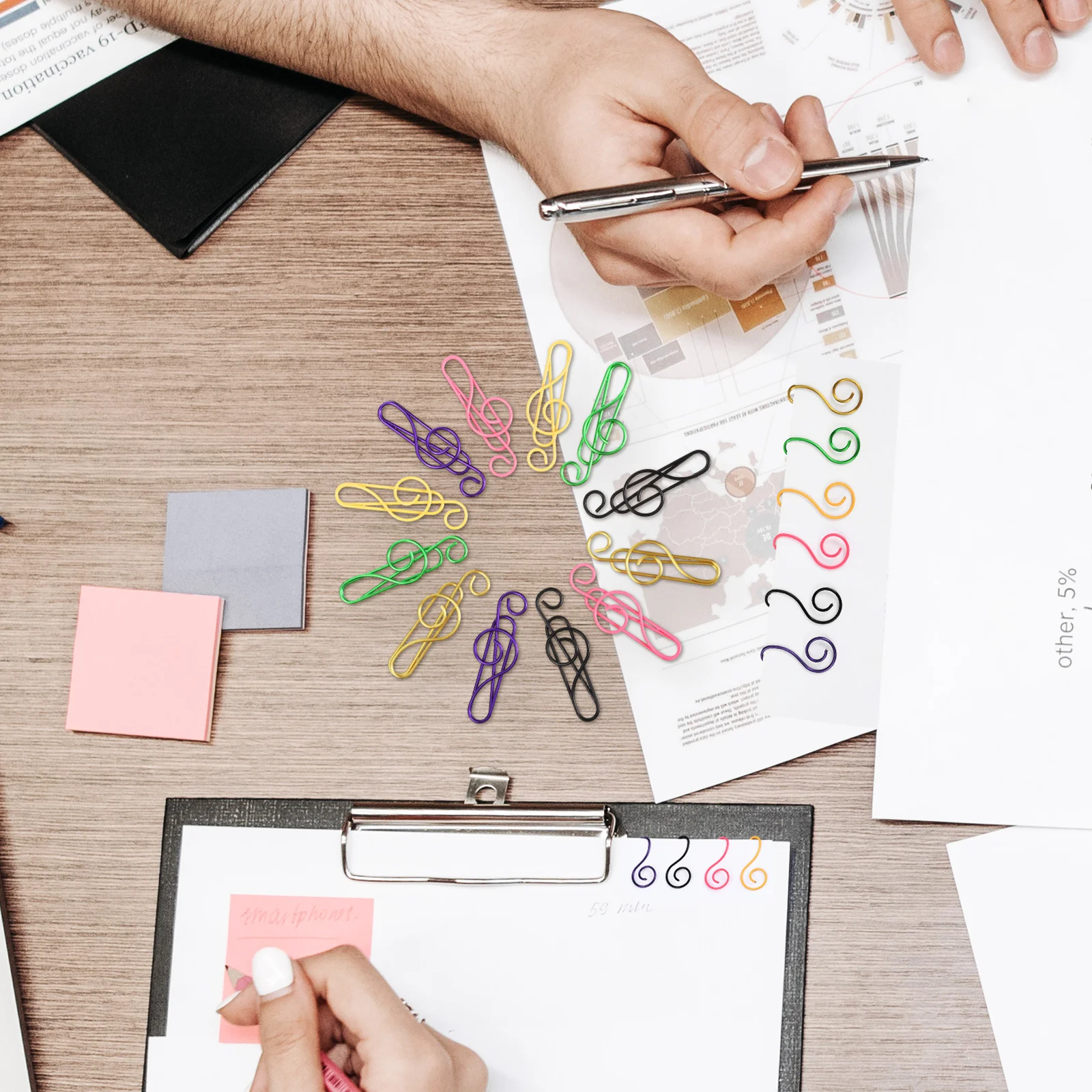 100pcs Colorful Paperclips Musical Note Shaped Metal Clips For Office Bills Fixing Files Decoration Multi-Use Stationery