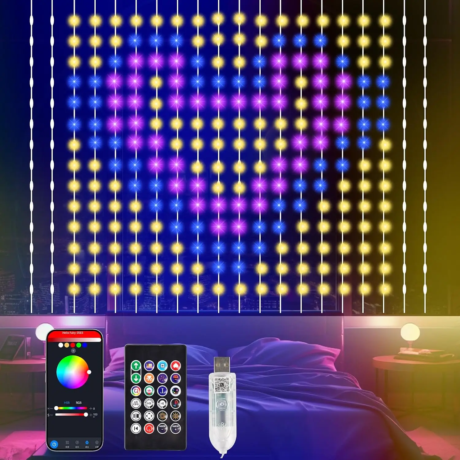 Smart LED Curtain Lights LED Fairy Lights App Control Music Sync DIY Pattern Waterproof for Indoor Outdoor Party Decor
