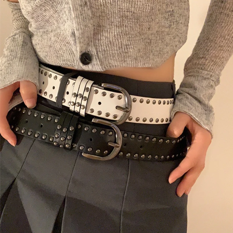 

Ретро чистый красочный стильный ремень с заклепками в стиле панк, женский весенне-летний стильный ремень «рыбий низ» для соответствия классического тренда с ремнем