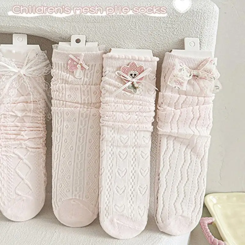 

U13F Children's Under Knee Socks with Fashionable Bowknot Detail, Soft Breathable In Tube Length Socks Stackable Hosiery