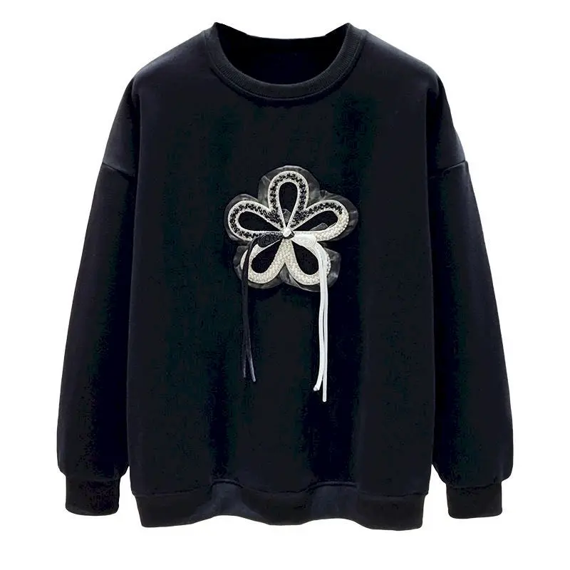 98% Cotton Pullovers Women Fashion Flower Design Pullover Korean Style Long Sleeve Tops Casual Loose O-neck Sweatshirt Autumn