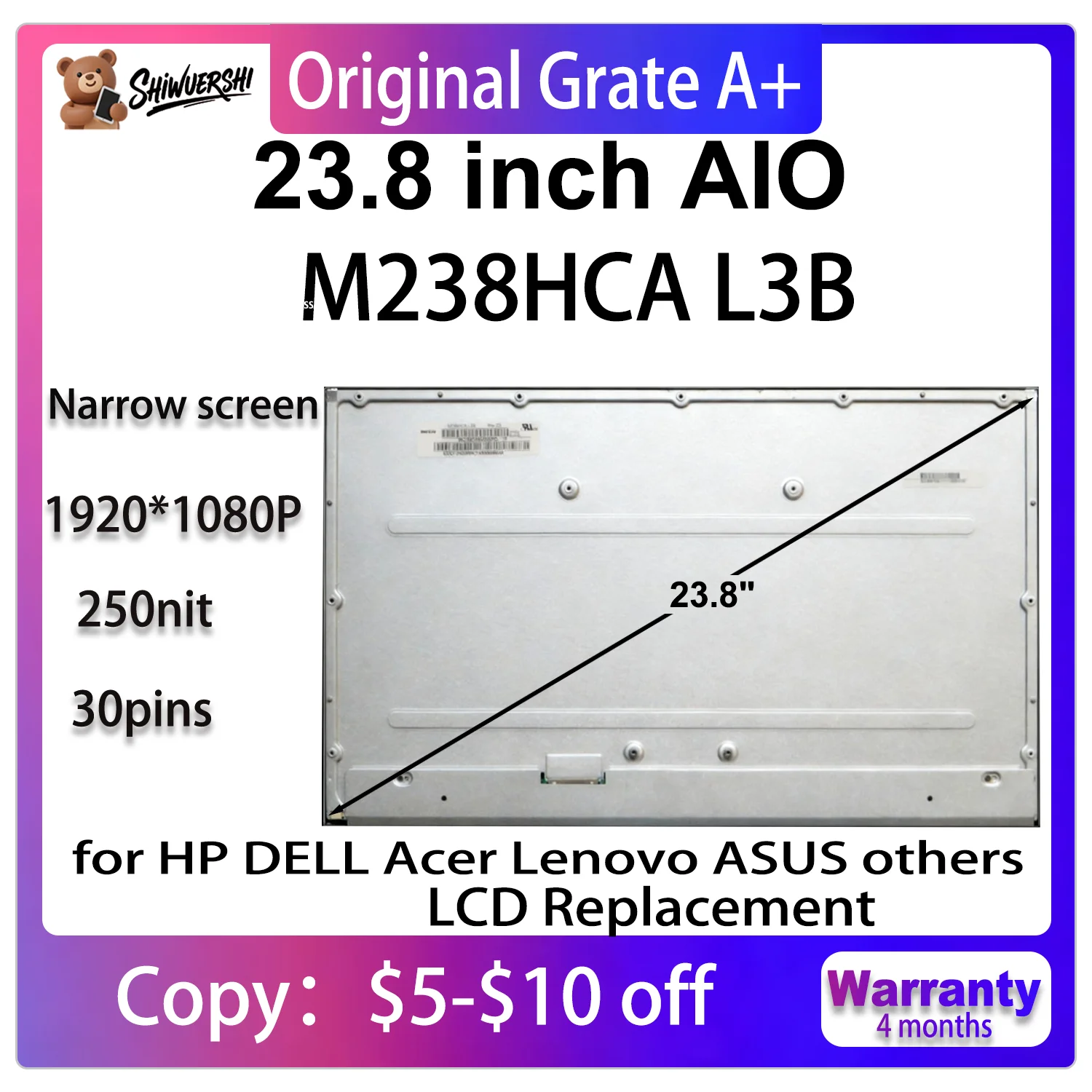 

23.8 inch New Original LCD screen model M238HCA L3B IPS New Original LCD screen model M238HCA L3B IPS FHD 1920*1080 M238HCA-L3B