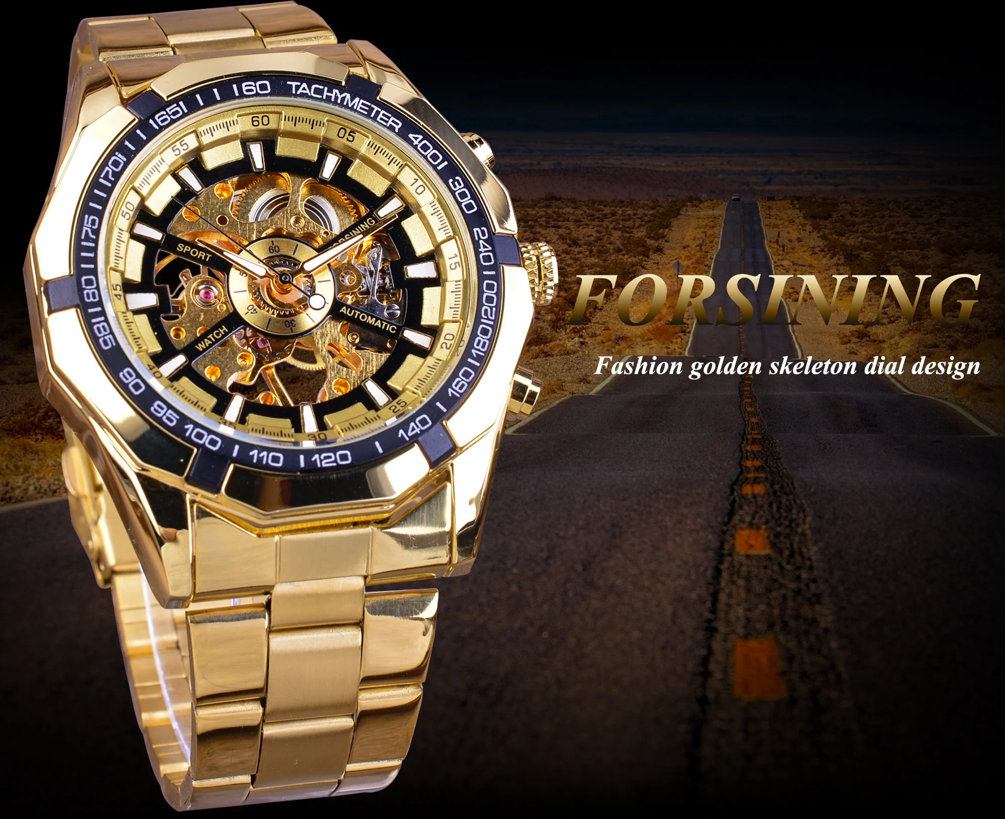 Forsining Skeleton Dial Men\'s Mechanical Watches Luminous Golden Sport Business Style Wristwatch Montre Homme Ideal Gift For Man