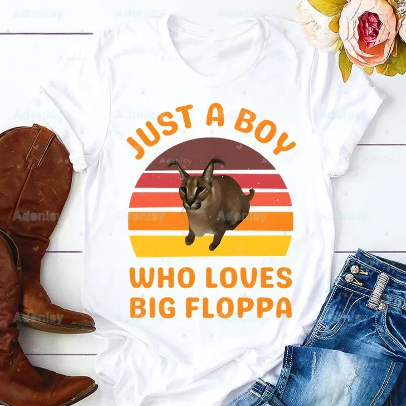 Kawaii The Floppa koszulki Harajuku letnie męskie/damskie Hip Hop zabawny nadruk koszulka karakalna kot Zabloing koszulki z krótkim rękawem