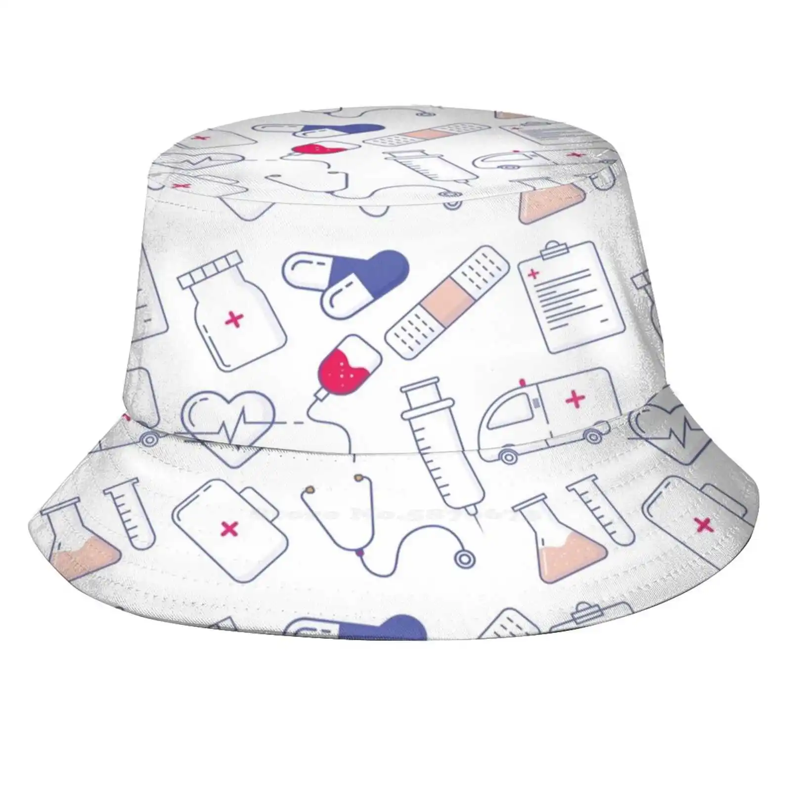 Pattern - Gift For Healthcare Worker Nhs Bucket Hat Beach Tourism Hats Breathable Sun Cap Future Nurse Stethoscope Nursing Schoo