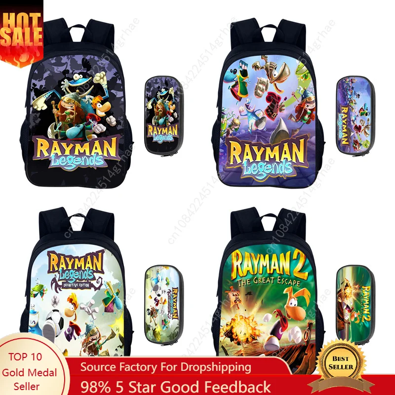 Cartoon Games Rayman Legends 2pcs Set Backpack Schoolbag Boys Girls Camping Backpack Pencil Case Pencil Bag Pencil Box