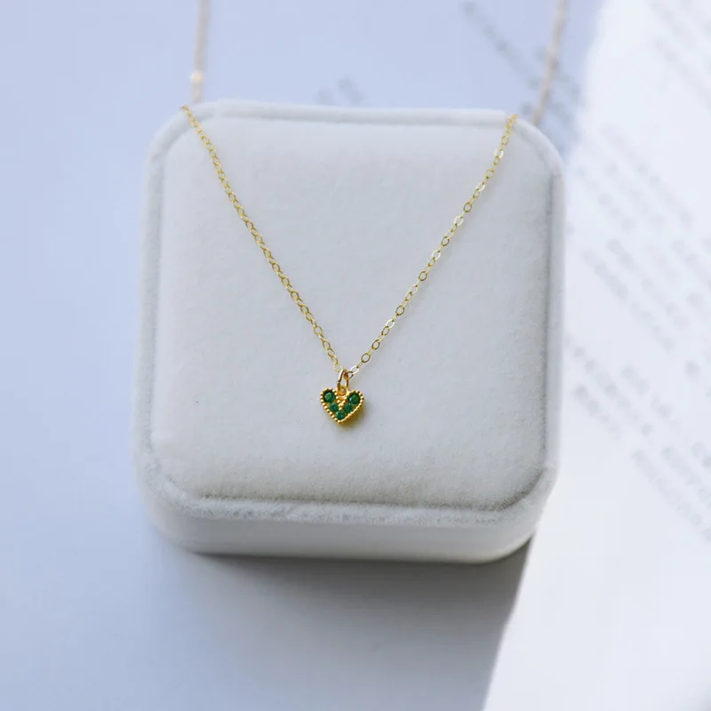S925 Sterling Silver Emerald Love Heart Choker Necklace Pendant for Women 14K Gold Plated Necklaces Wedding Party Jewelry Gift