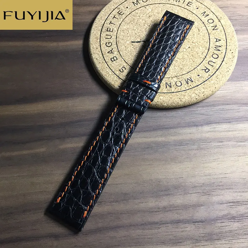 FUYIJIA Men 16MM~22MM Double-Sided Nile Crocodile Skin Watchband Master Handmade Custom Brand Watch Strap Genuine Crocodile Belt