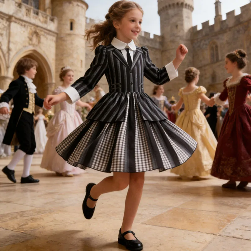 Girls Party Dress  Girl Clothing Elegant Ball Gown Black Stripes Girls Princess Dress Carnival Birthday Party Role Play Dress