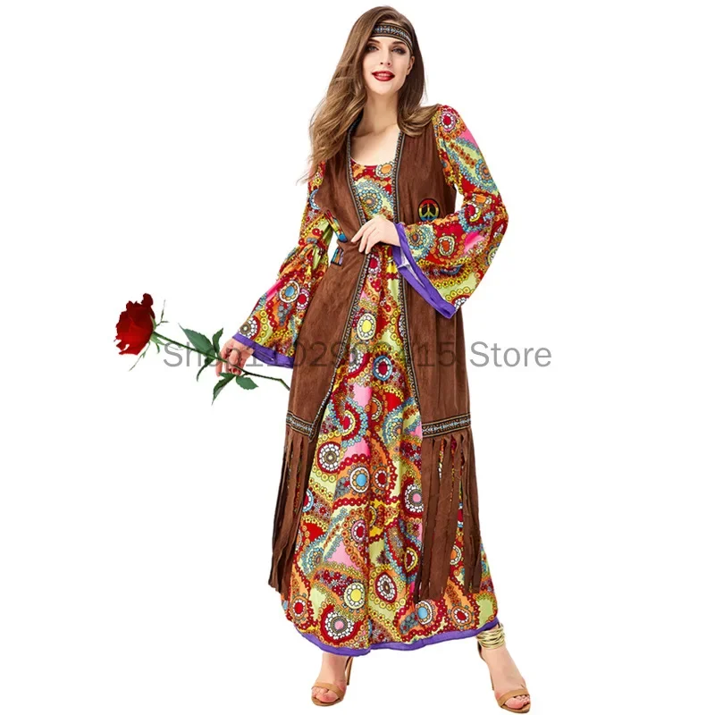 Women Halloween Medieval Retro Disco Hippie Performance Costume Hippie Costume Role Play Costume Primitive Tribal Goddess