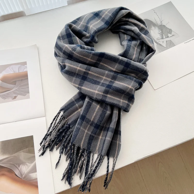 

Высококачественный клетчатый шарф в корейском стиле для женщин, осенне-зимняя утолщенная теплая шаль для студентов, повседневная универсальная вязаная шея