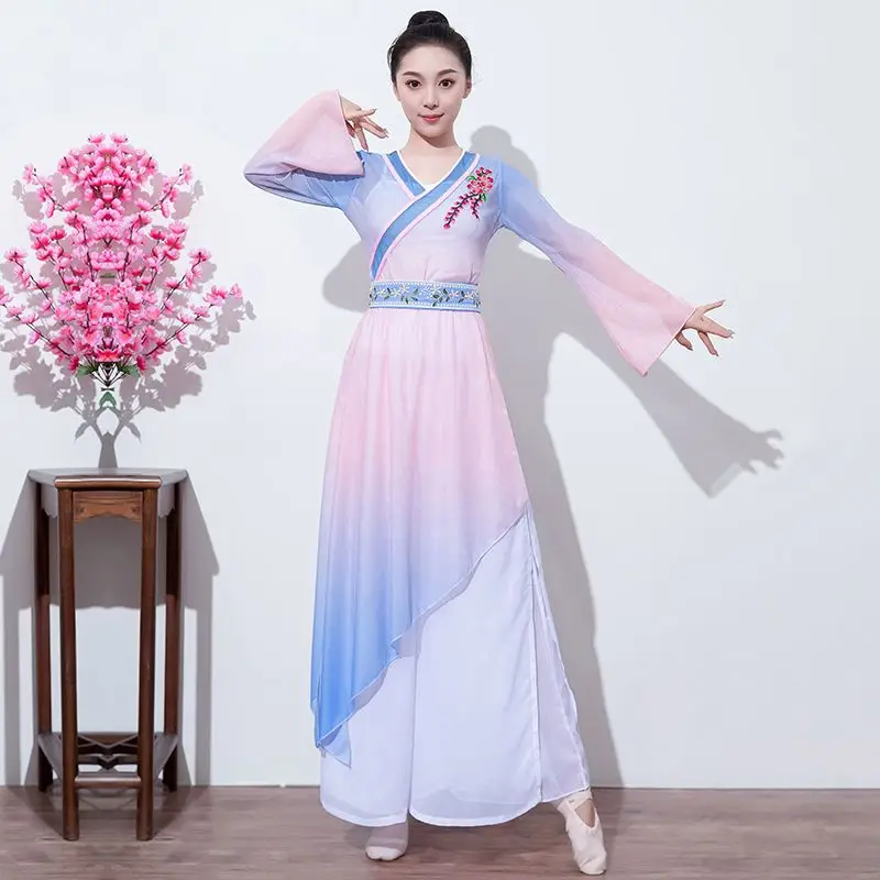 Plus Size 4XL Traditional Chinese Classical Dance Hanfu Dress Costume Women's Graceful Gauze Dress Long Training Attire Female