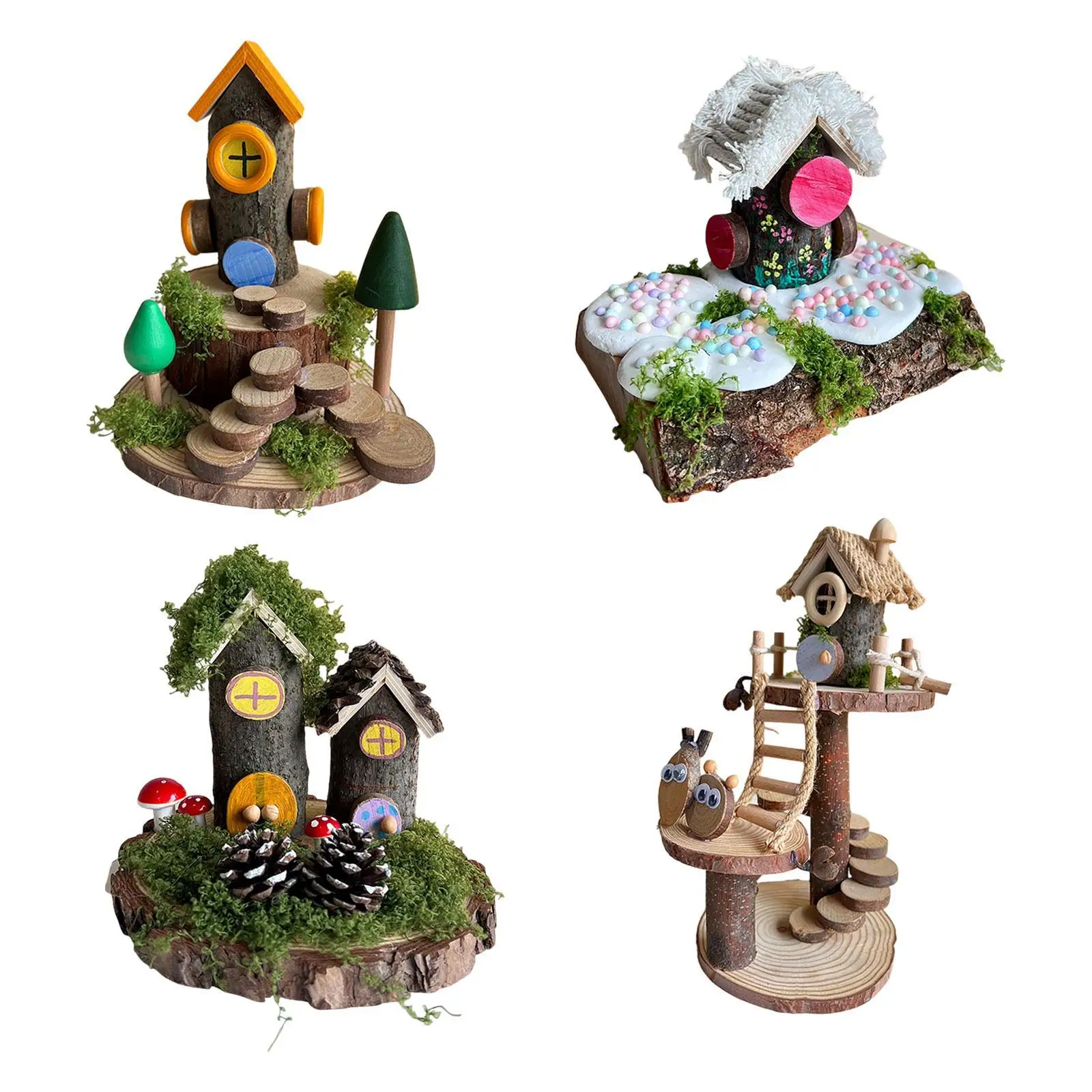 Kits de artesanato em madeira para crianças, acessório de jardim em miniatura para meninos e meninas, kit educacional de artesanato de jardim de infância, artesanato de galhos de madeira