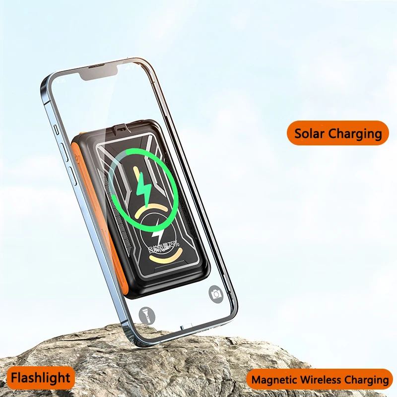 Solar Power Bank Magnetic Wireless Charger Magsafe Powerbank for iPhone 16 15 14 13 12 11 Mini Portable External Battery Charger