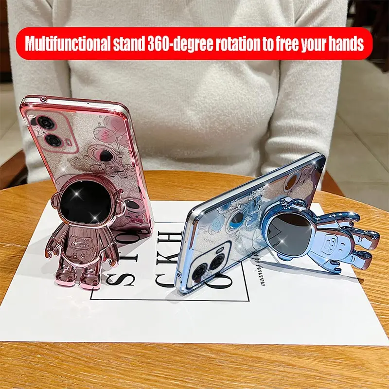 G24 Flexible Astronaut Plating Phone Holder Case For Motorola Moto G24 Shatterproof Camera Protection Moto G24 Soft Back Cover