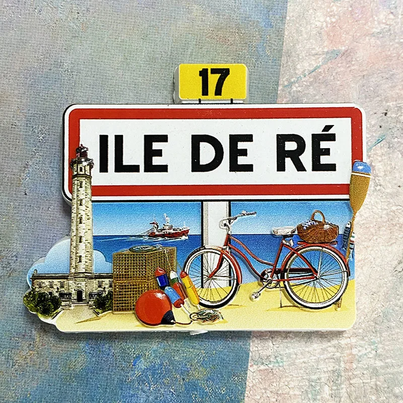 

3D France Ile de Ré Decorative Fridge Magnet - Lighthouse, Beach & Bicycle Scene - Cute Room & Home Decor Refrigerator Magnet