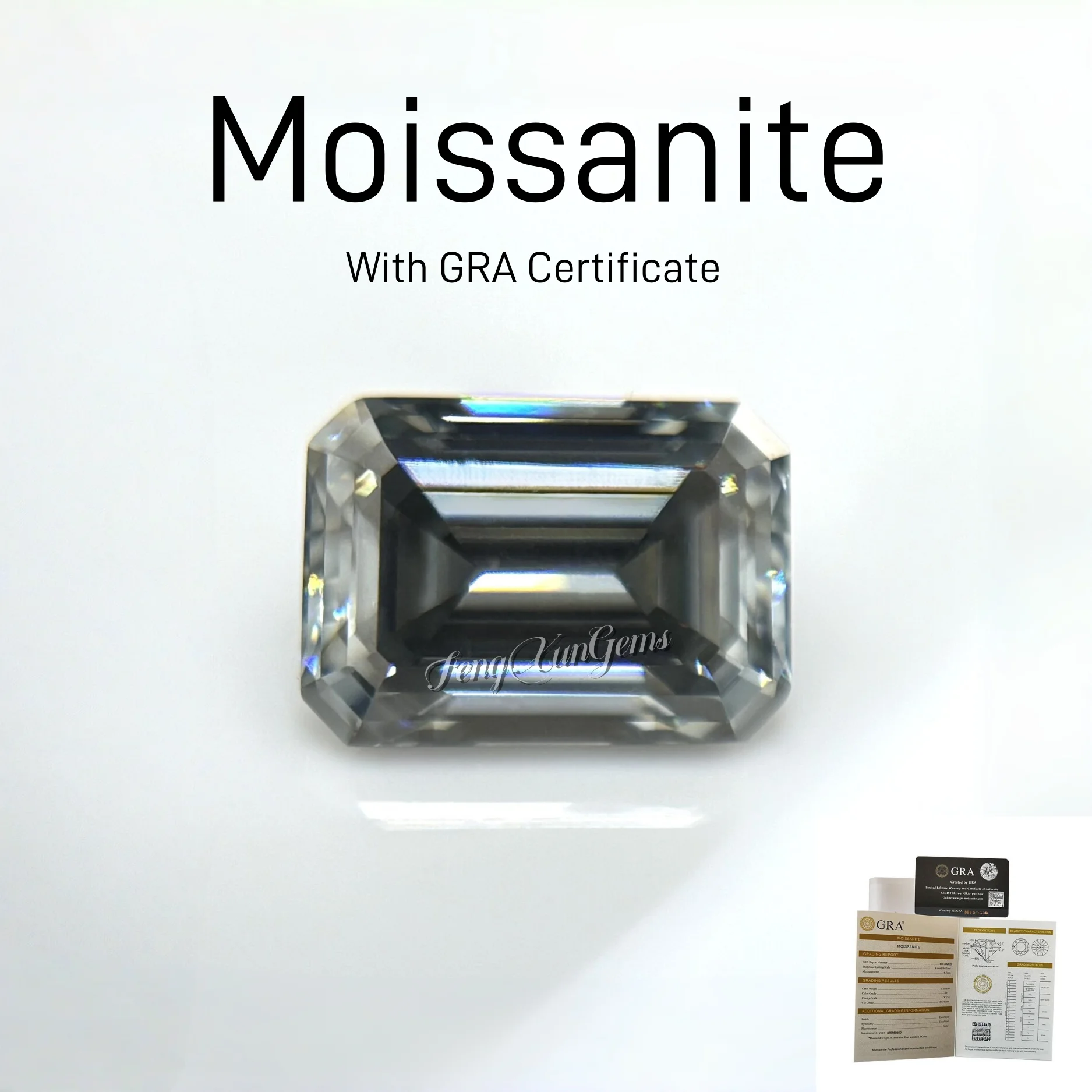 

Loose Moissanite Diamonds Emerald Excellent Cut Clarity vvs1 Gray 0.5~10ct Fine Lab Gemstones with GRA Certificate