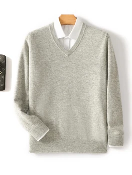 גברים צווארון pulover סתיו סתיו חורף קשמיר סוודר 100% מרינו צמר סריג מארינו סרוגים פשוטים