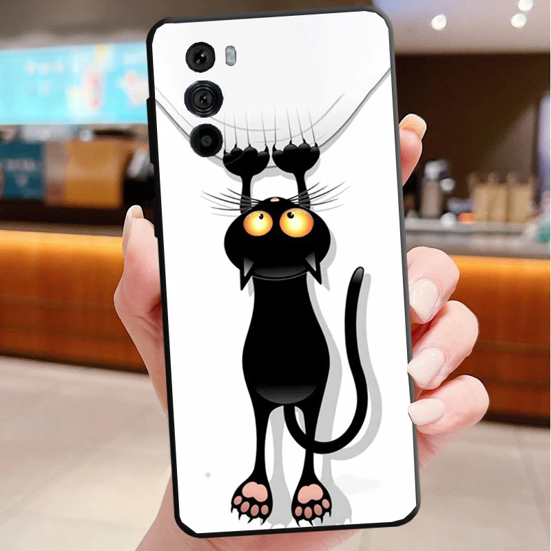 حافظة هاتف لهاتف موتورولا إيدج 50 40 برو 60 50 40 30 Ultra Neo Fusion Moto G85 G72 G53 G54 G84 G13 G32 قطة سوداء كرتونية