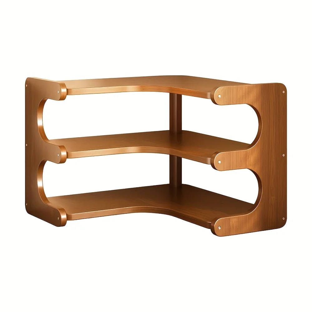 رف مكتب زاوية من الخيزران متعدد الطبقات قطعة واحدة - منظم زاوية مستطيل من الخشب الطبيعي للنباتات والكتب والقرطاسية - سافين الفضاء #6